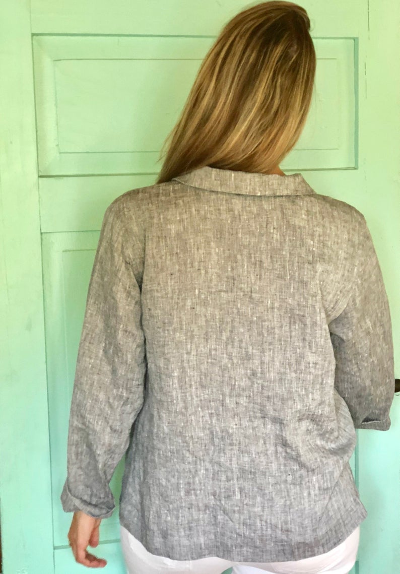 Ready to Ship:Linen Jacket Women &amp;#39;Kim&amp;#39; , Size L, Linen cardigan, Linen Coverup, Grey Linen Blazer, Womens Linen Jacket, Womens Jacket, Plus