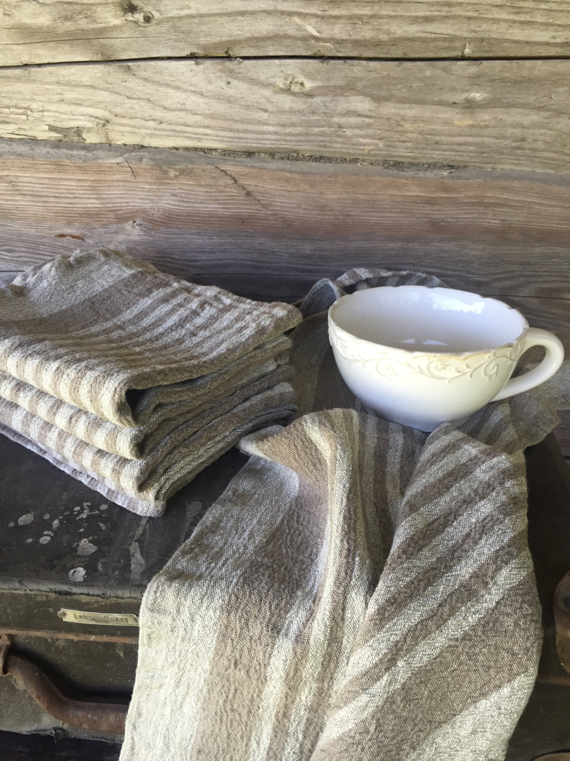 Durable linen tea towel, set of 4 rustic dish towels, thick kitchen towels, hand towel hostess gift kitchen towels dish cloth, tea towel set