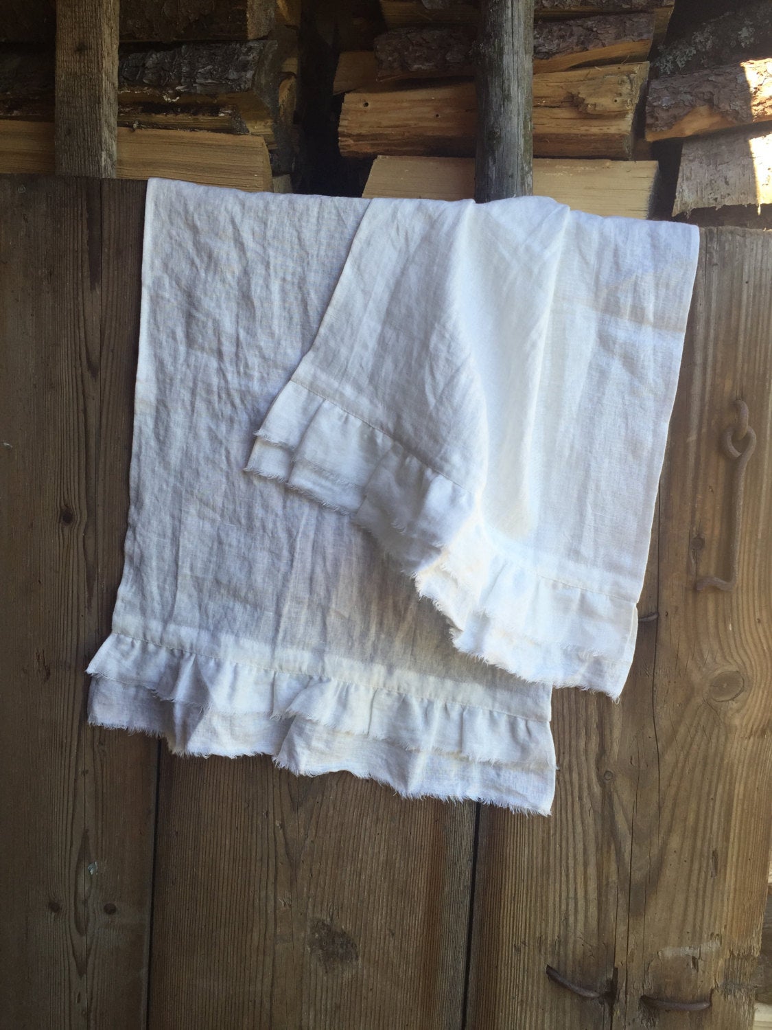 Face towels, set of four soft guest towels, white linen towels, ruffled french linen look by Linenbee