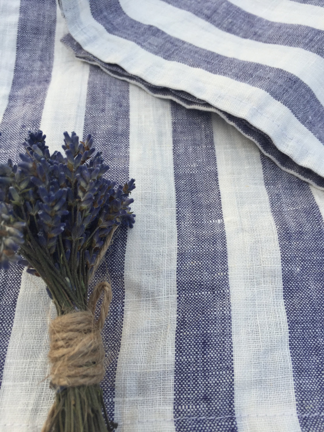 Linen napkins, Set of four white and blue striped napkins, cloth napkins, set of napkins by Linenbee