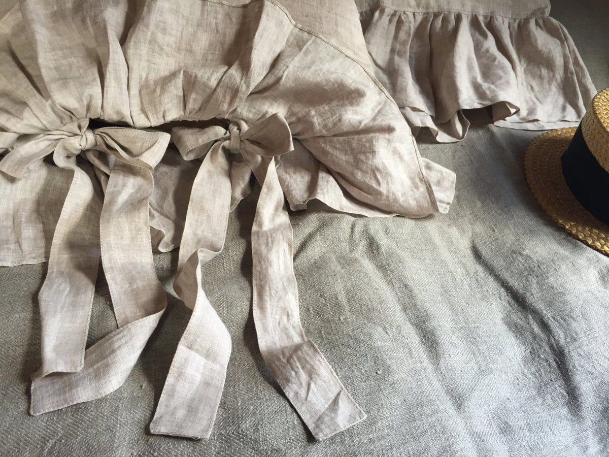 Linen Pillowcases with ruffles, set of two romantic luxurious pillowcases, antique shabby chic pillowcase by Linenbee