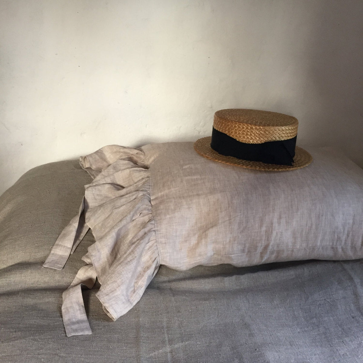 Linen Pillowcases with ruffles, set of two romantic luxurious pillowcases, antique shabby chic pillowcase by Linenbee