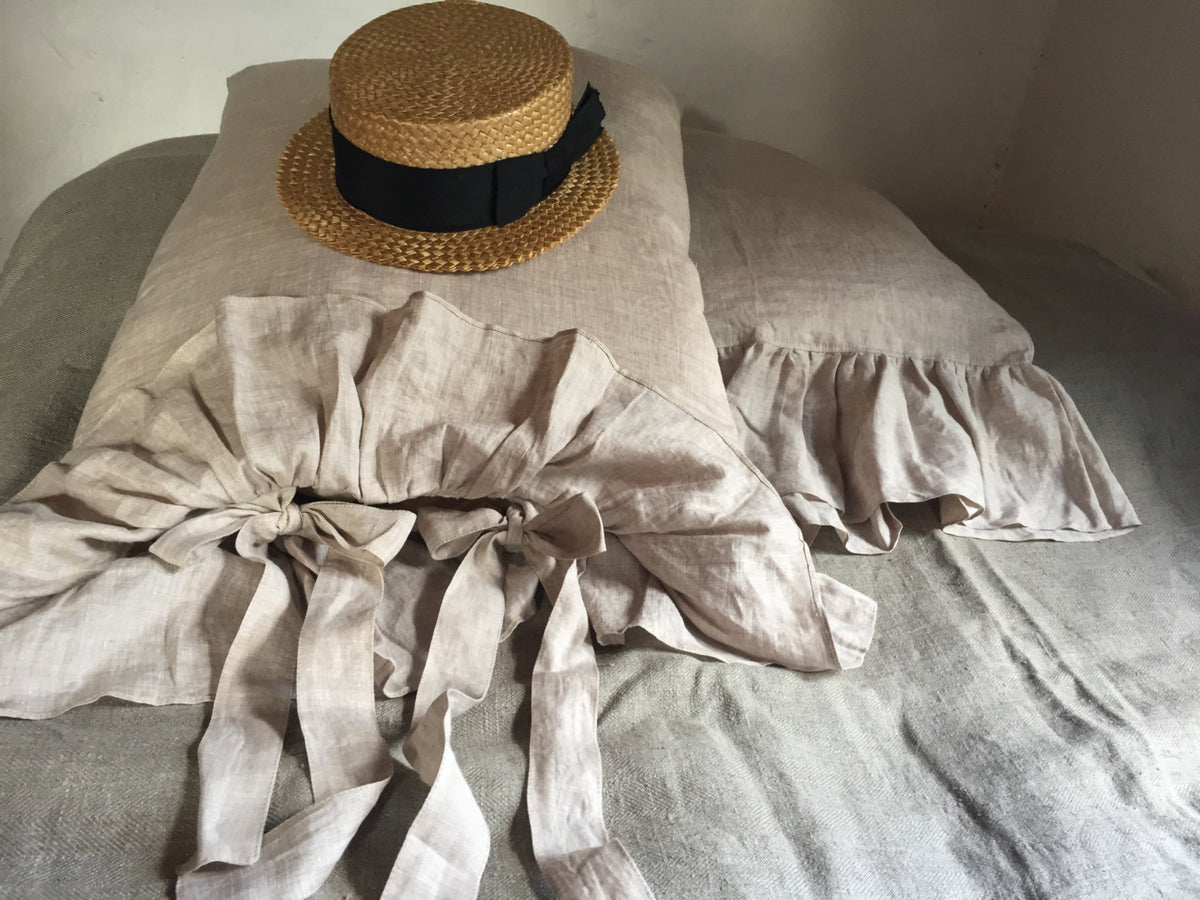 Linen Pillowcases with ruffles, set of two romantic luxurious pillowcases, antique shabby chic pillowcase by Linenbee