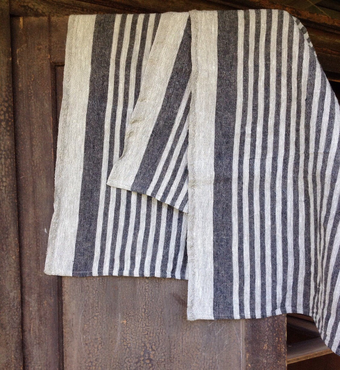 Set of Four Durable Linen tea towels, Thick Dish towels, kitchen towels, striped linen towels by Linenbee