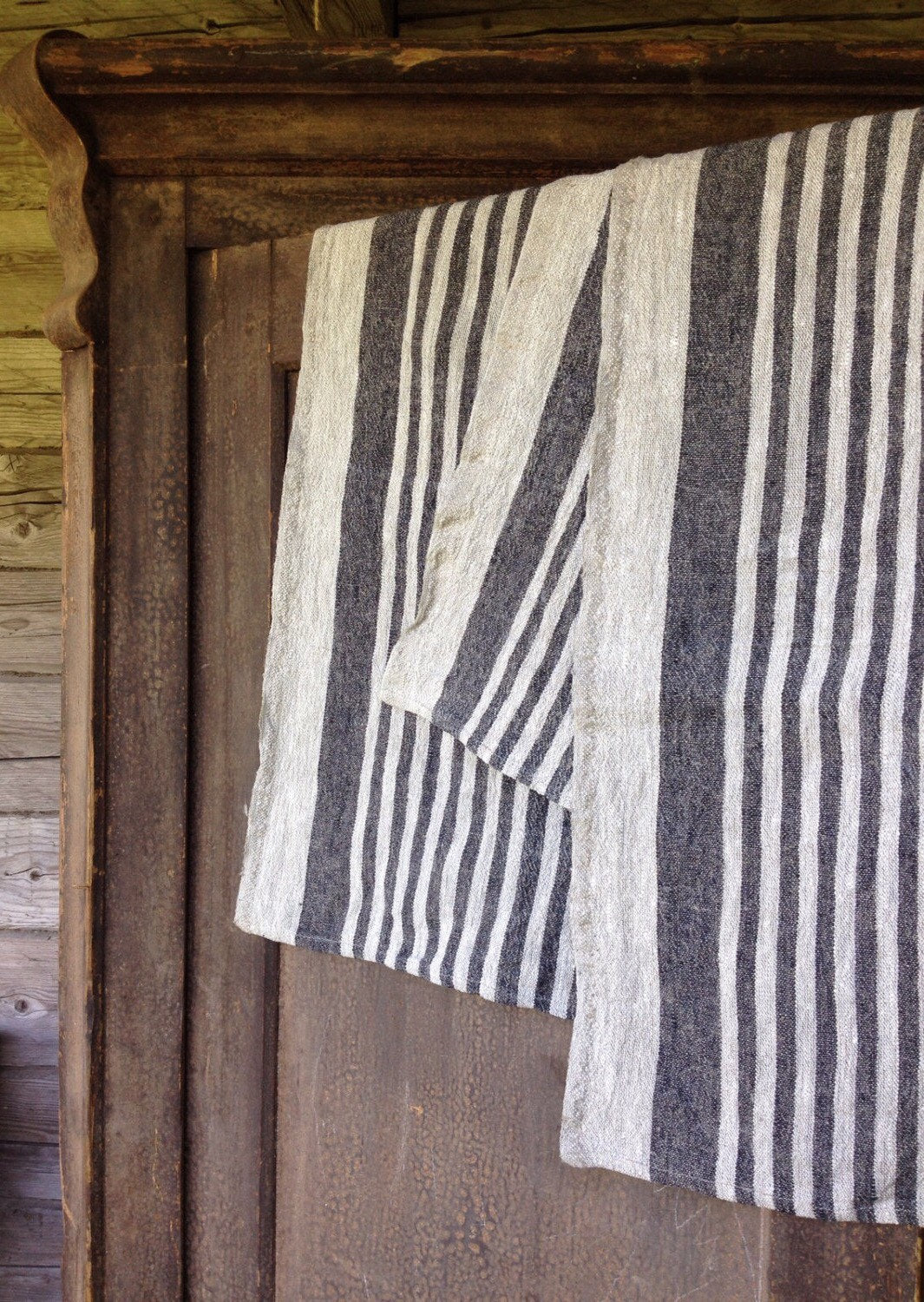 Set of Three Durable Kitchen Towels, Thick Dish Towels, Striped Linen towels by Linenbee