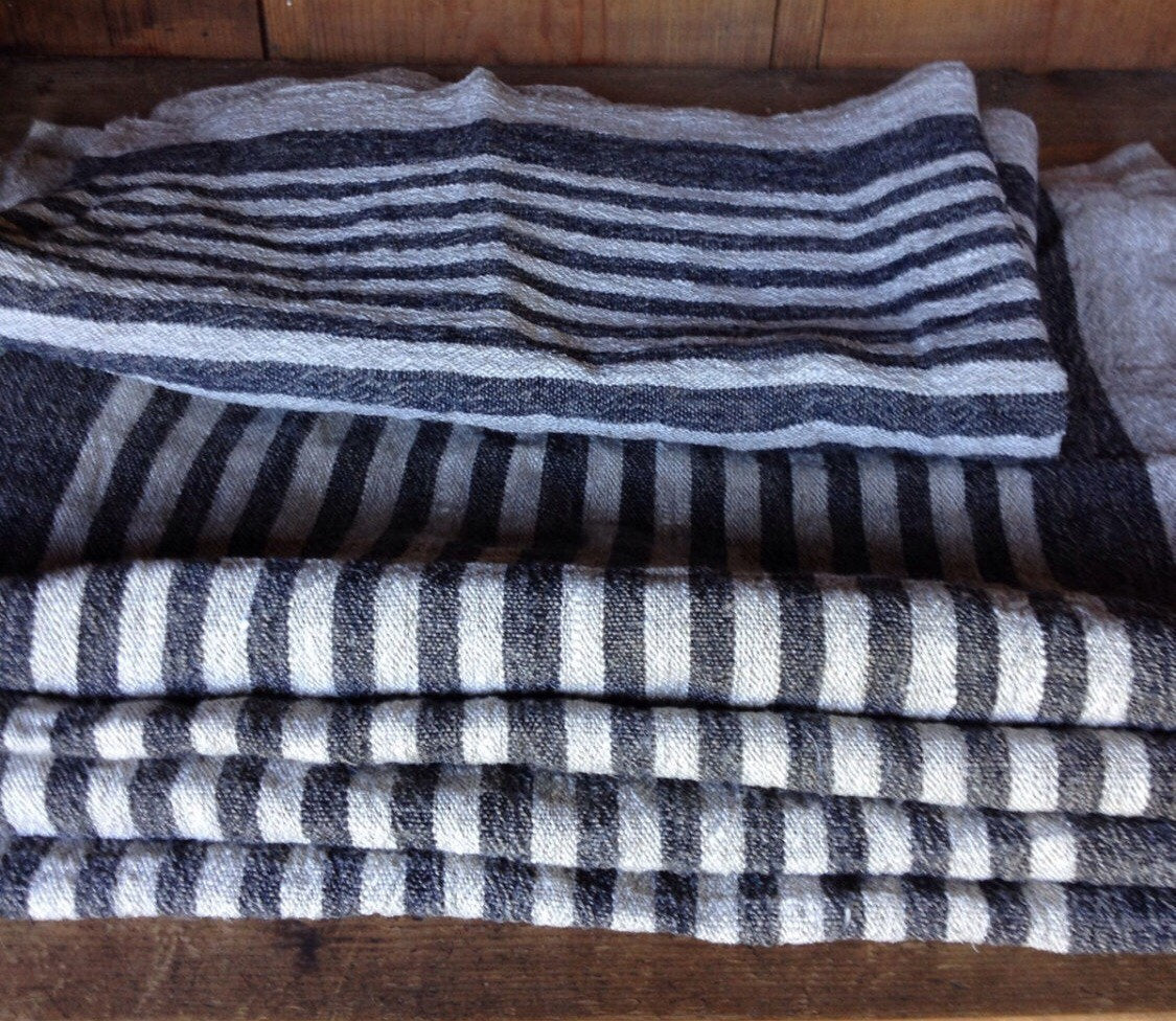 Set of Three Durable Kitchen Towels, Thick Dish Towels, Striped Linen towels by Linenbee