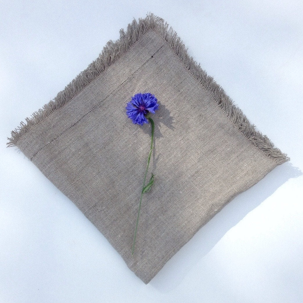 Linen Napkins, Set of Six Natural Cloth Napkins, Cloth Dining Napkins, Frayed Napkins, Large Table Napkins  by Linenbee