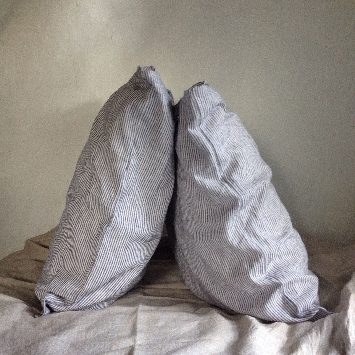 Natural Linen Pillowcases, Set of Two Linen Pillowcases with Cute Ties, Sham, Queen, King, Standard by Linenbee