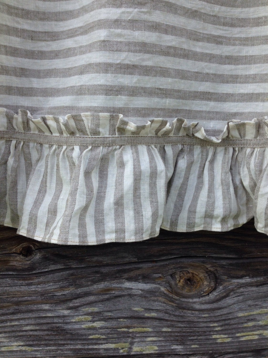 Linen Valance with Ruffles, Striped Linen Curtain, Window Panel French Country Curtain, Shabby Chic Cafe Curtains