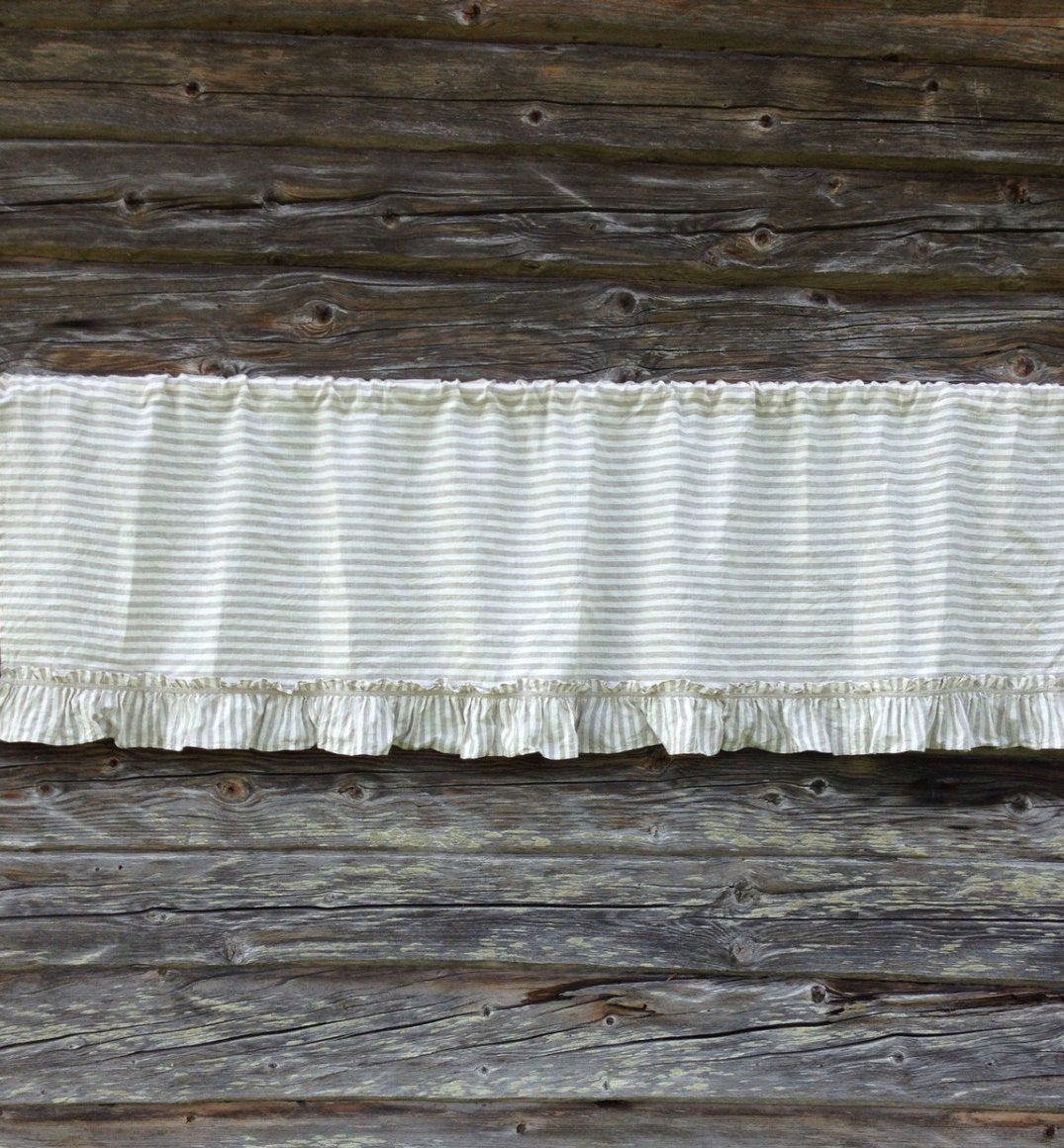Linen Valance with Ruffles, Striped Linen Curtain, Window Panel French Country Curtain, Shabby Chic Cafe Curtains