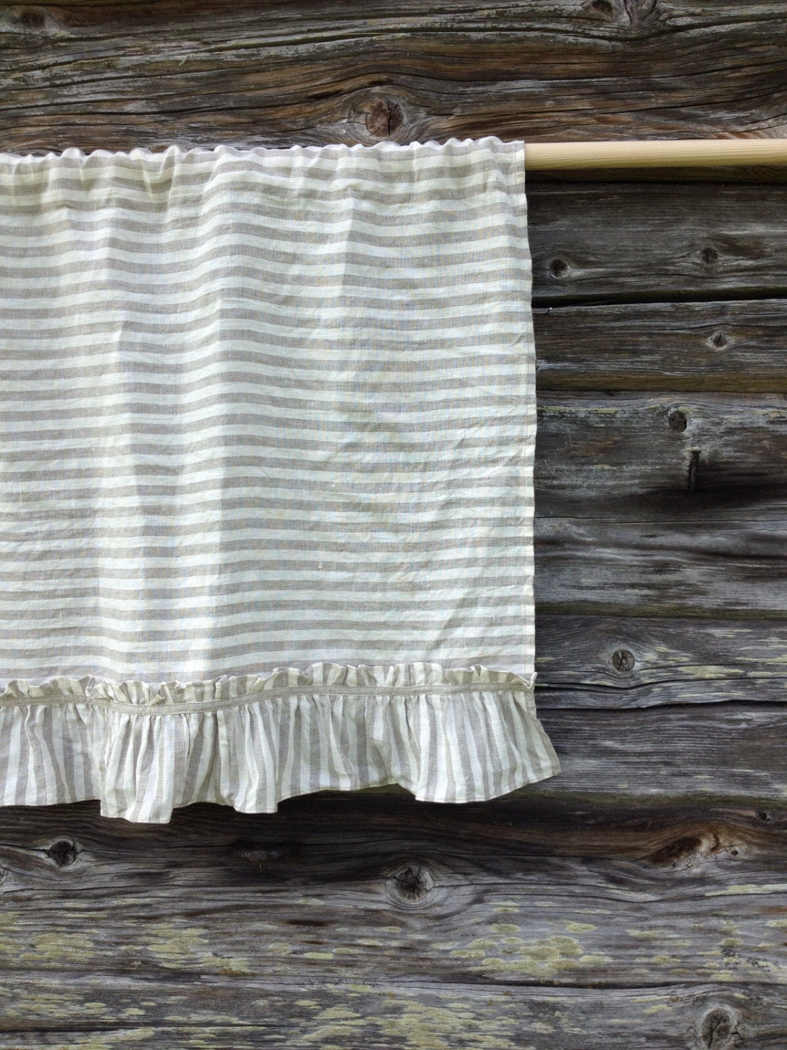 Linen Valance with Ruffles, Striped Linen Curtain-Linenbee