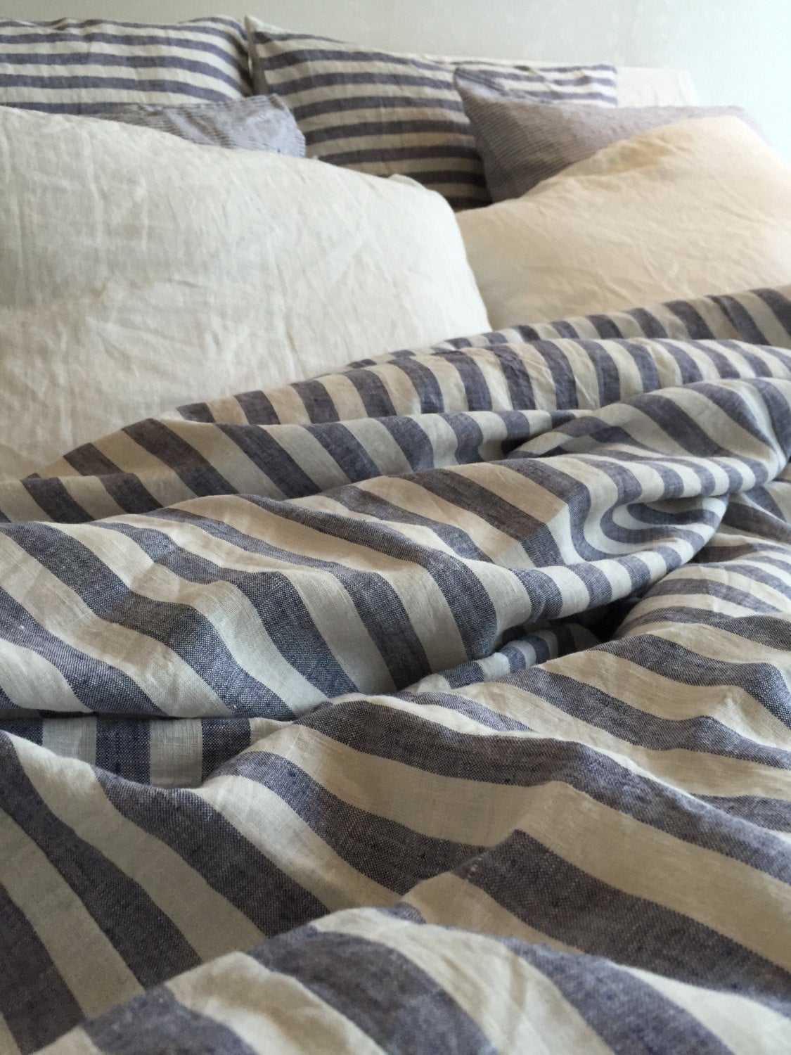 Linen duvet cover, striped linen bedding, blue and white striped duvet cover queen, king, twin custom natural 100% pure linen by Linenbee