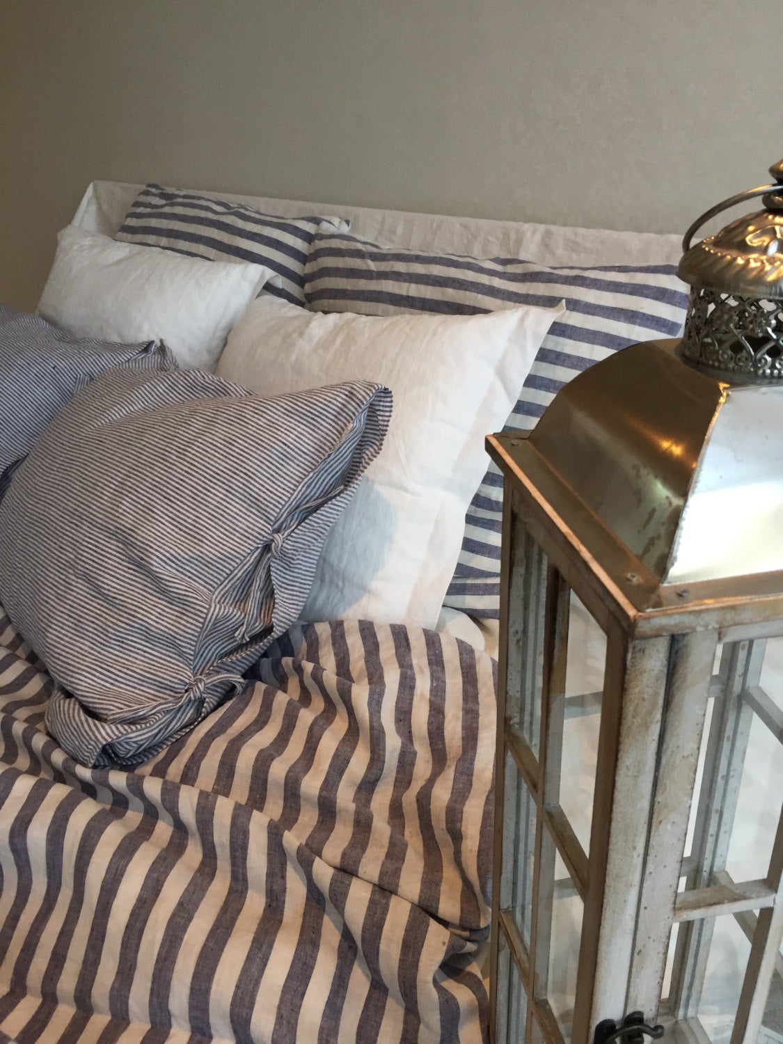 Linen duvet cover, striped linen bedding, blue and white striped duvet cover queen, king, twin custom natural 100% pure linen by Linenbee