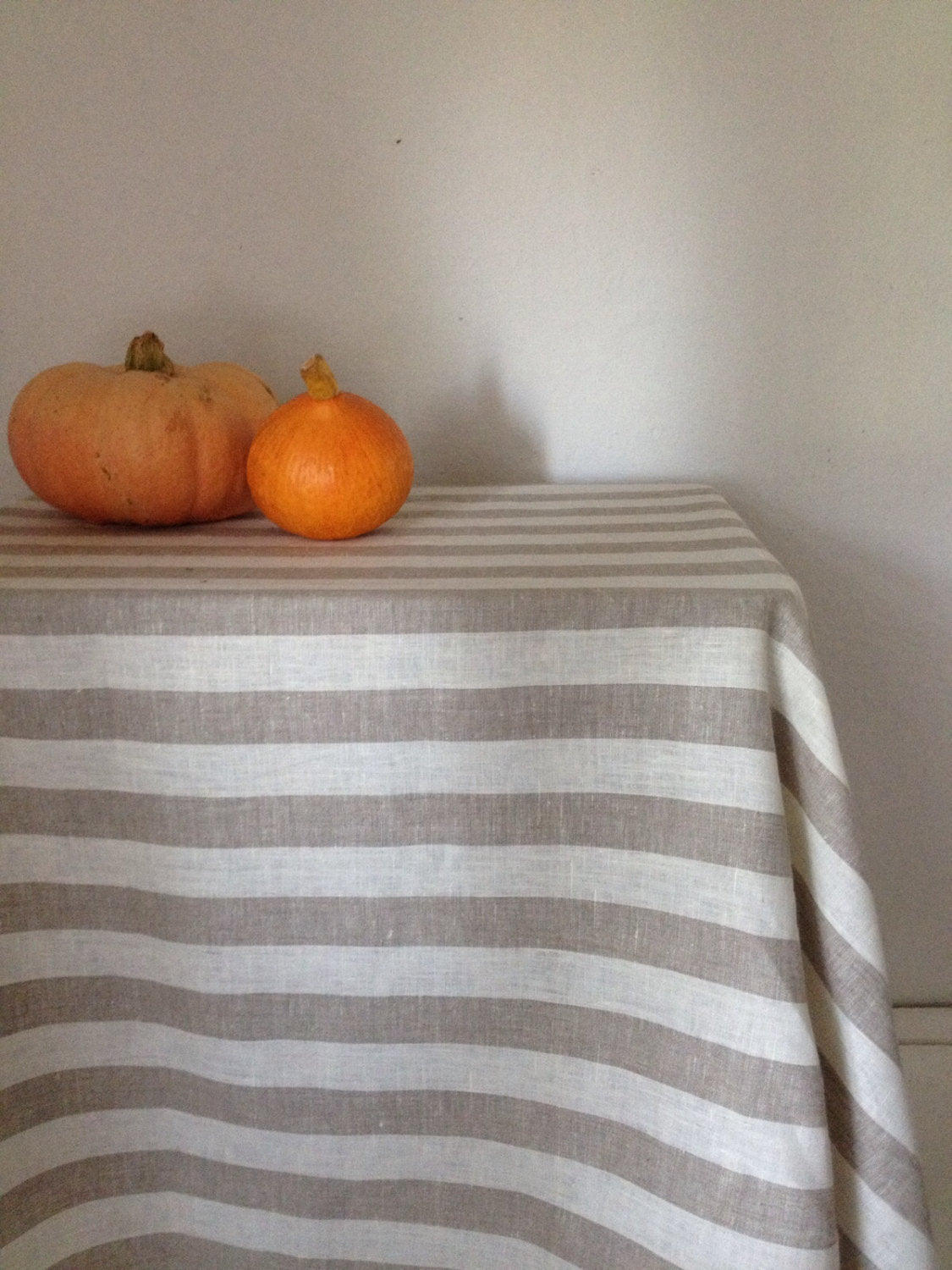 Linen tablecloth, striped tablecloth, ivory and light brown softened linen tablecloth, square tablecloth by Linenbee