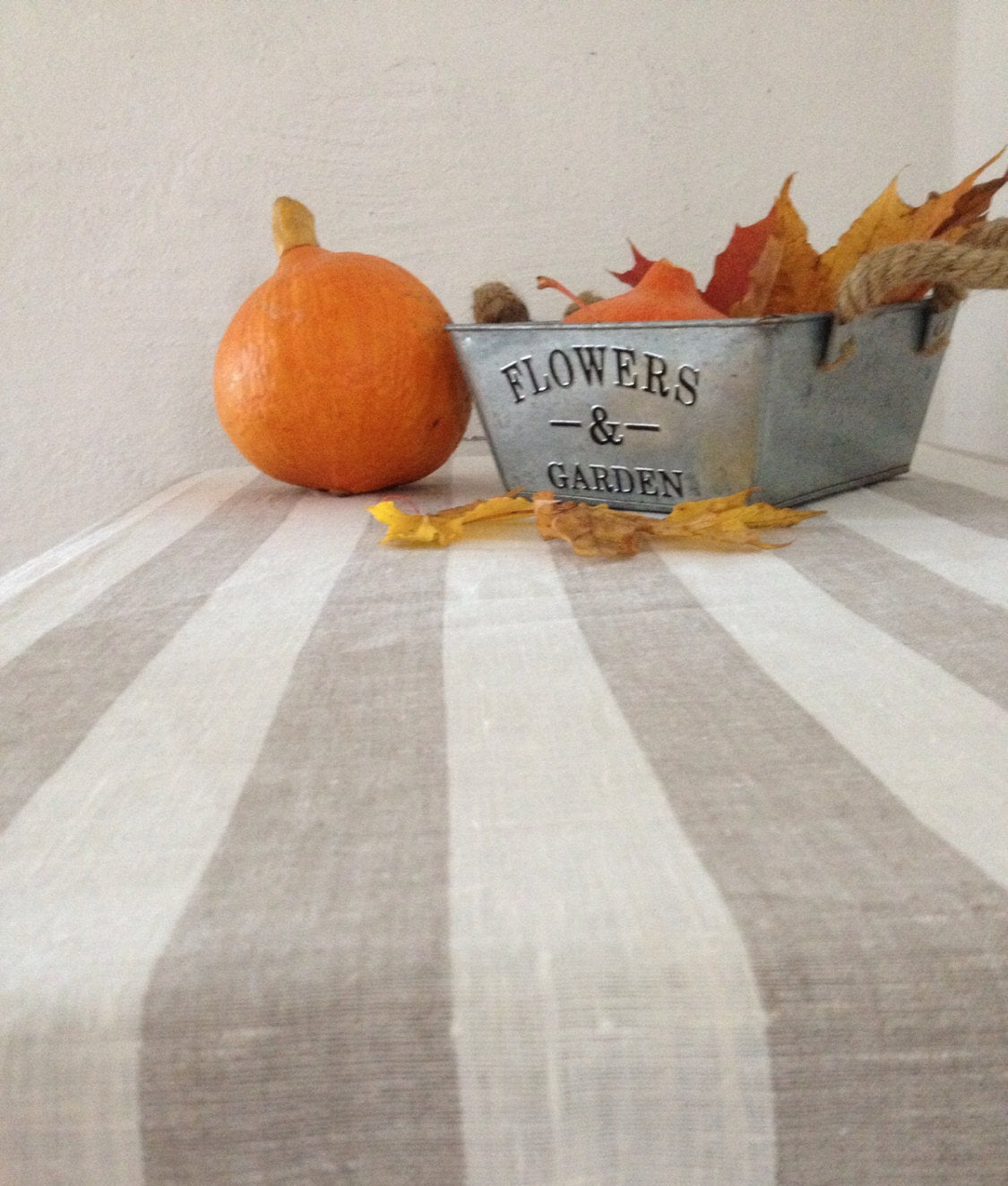 Linen tablecloth, striped tablecloth, ivory and light brown softened linen tablecloth, square tablecloth by Linenbee
