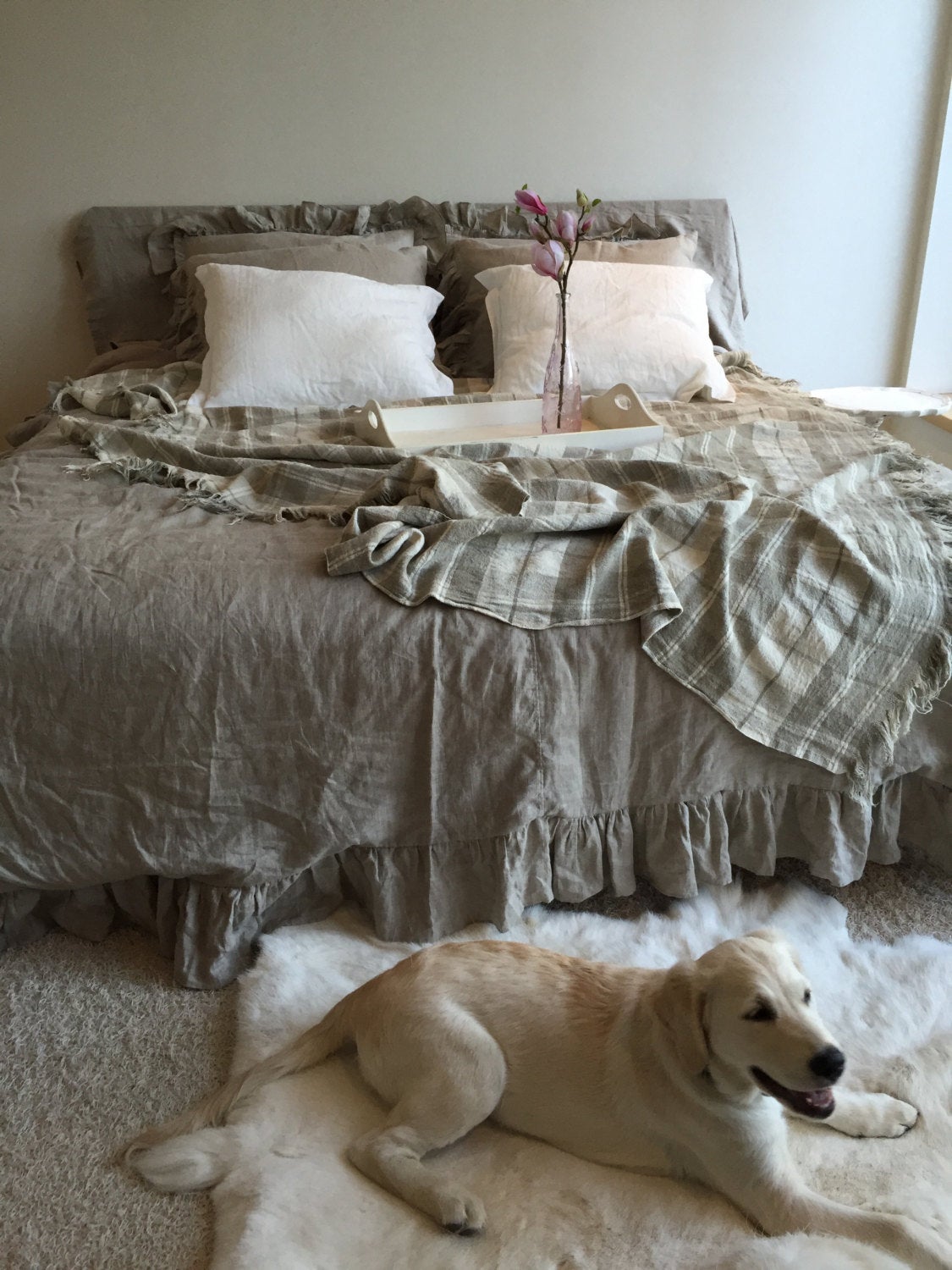 Linen Blanket Brown Bedspread Tartan Throw Linen Bed Cover by Linenbee