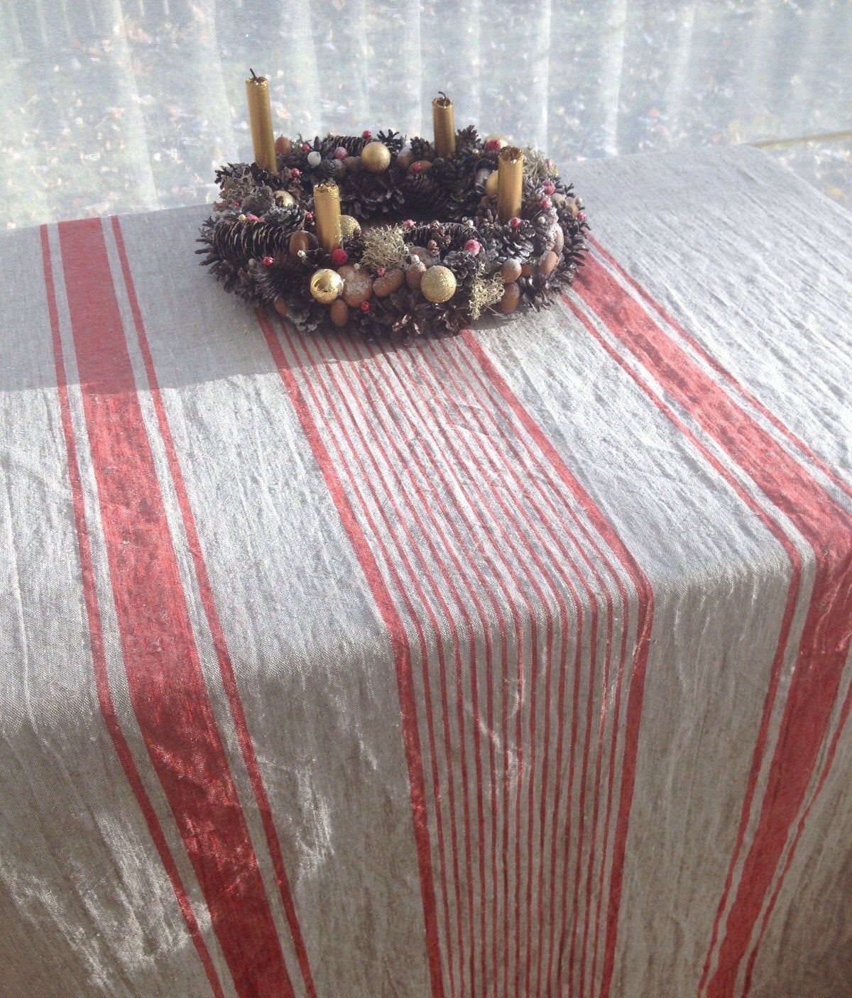 Linen tablecloth, French country dark blue striped table cloth, square tablecloth, rectangle oval rustic table, country tablecloth, linen