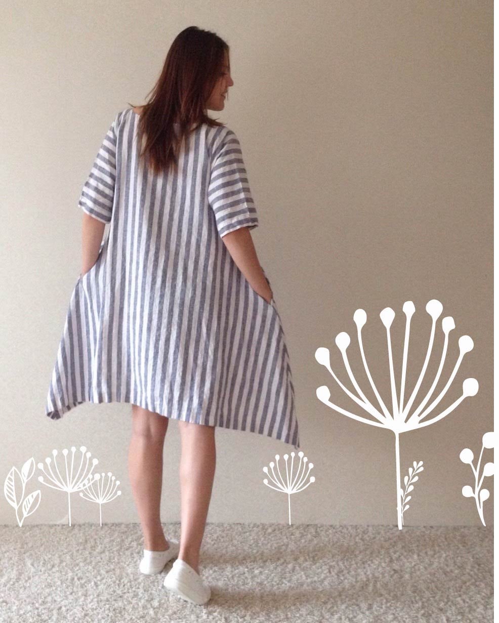 Linen Dress, Loose, Blue and White Striped Women Dress with pockets, Striped Oversized Tunic Dress Trapeze, Plus size dress, xxl dress, xl
