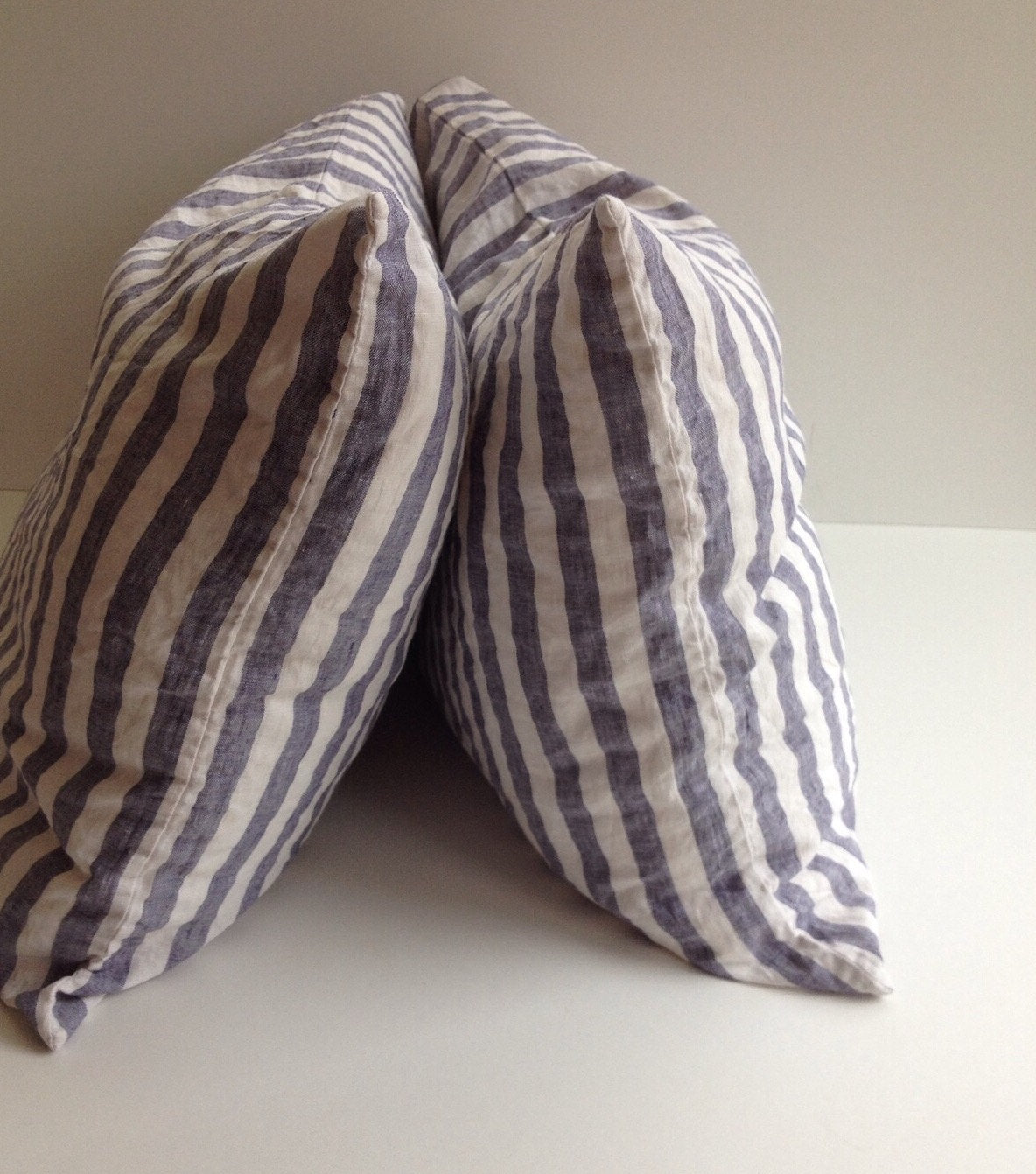 Set of Two Striped Linen Pillowcases, Blue and White Linen Pillowcases, Shams, Queen, King, Standard Linen Pillow Cover