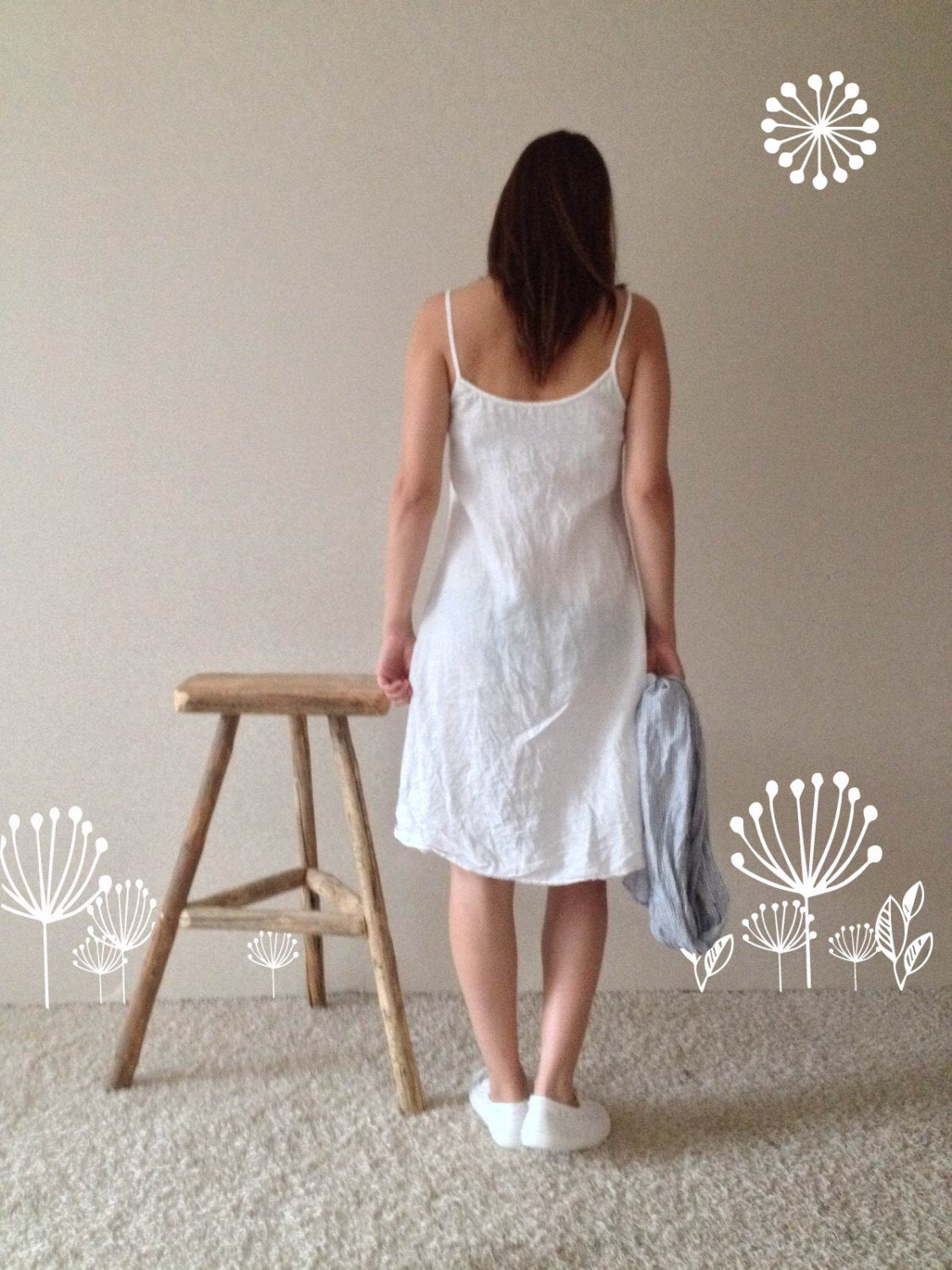 Linen Slip Dress, Simple Lovely Off White Linen Base Layer Dress Linen Slip Dress, Simple Lovely Off White Linen Base Layer Dress