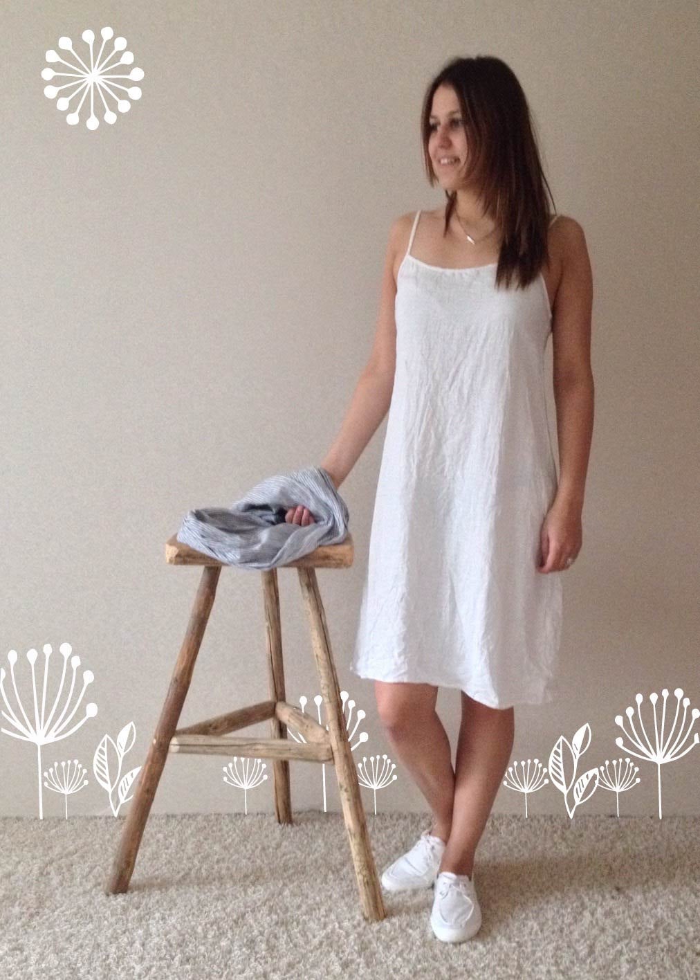 Linen Slip Dress, Simple Lovely Off White Linen Base Layer Dress