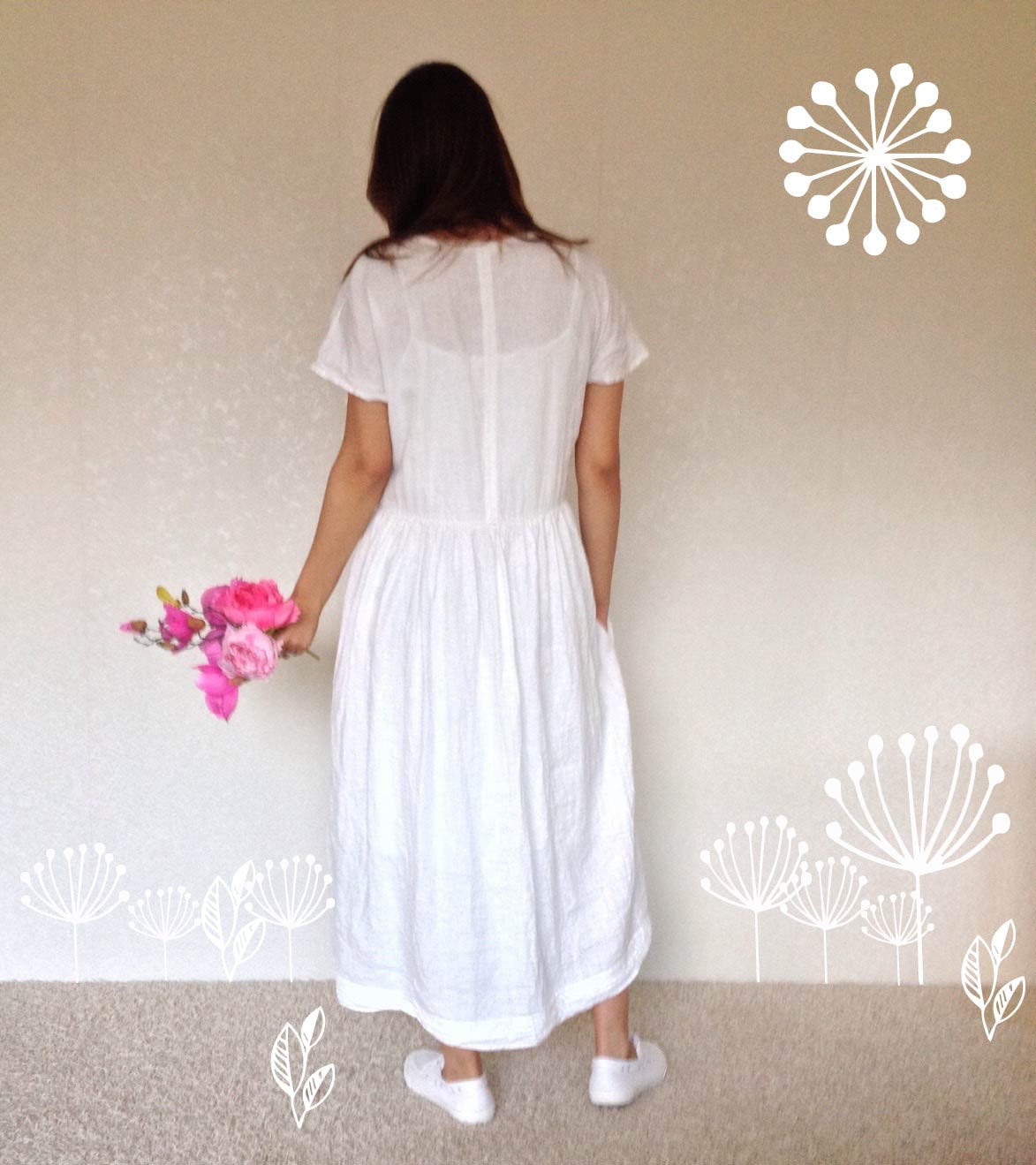 White Linen Dress with Sleeves and Pockets White Linen Dress with Sleeves and Pockets