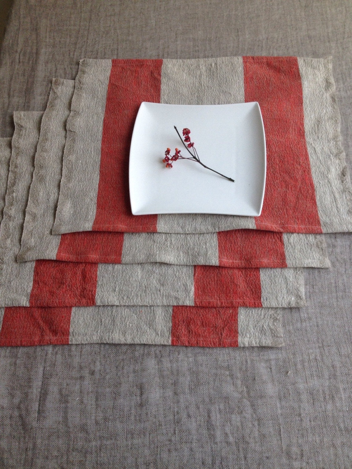 Linen placemats, set of 6 rustic linen placemats, striped placemats, rustic placemats, woven placemats, country mats, burlap by Linenbee