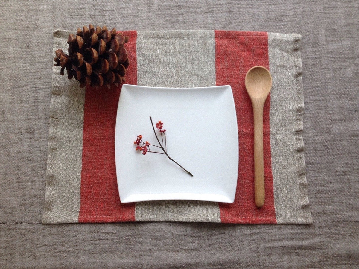 Linen placemats, set of 6 rustic linen placemats, striped placemats, rustic placemats, woven placemats, country mats, burlap by Linenbee