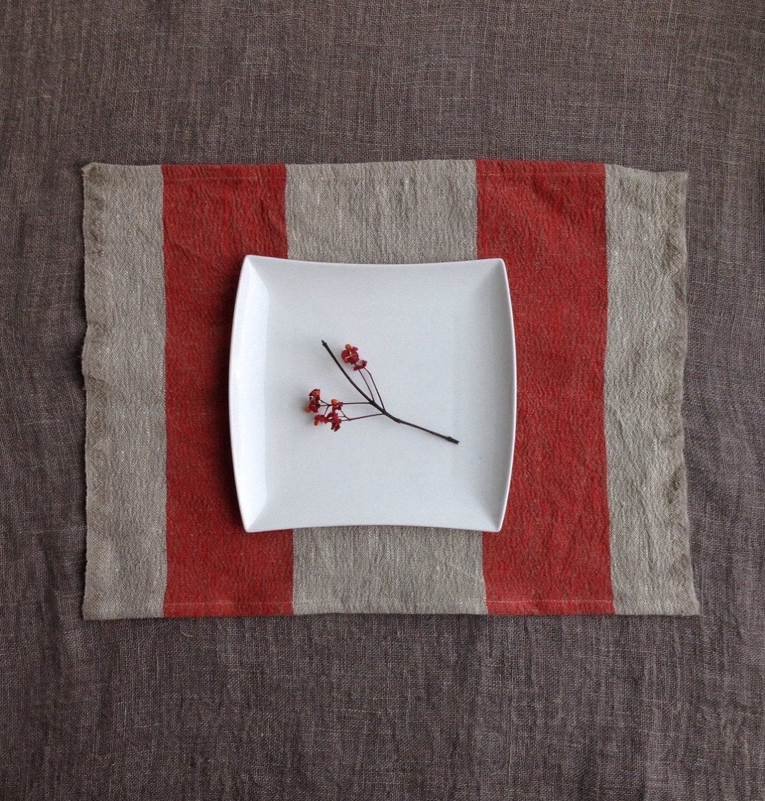 Linen placemats, set of 6 rustic linen placemats, striped placemats, rustic placemats, woven placemats, country mats, burlap by Linenbee