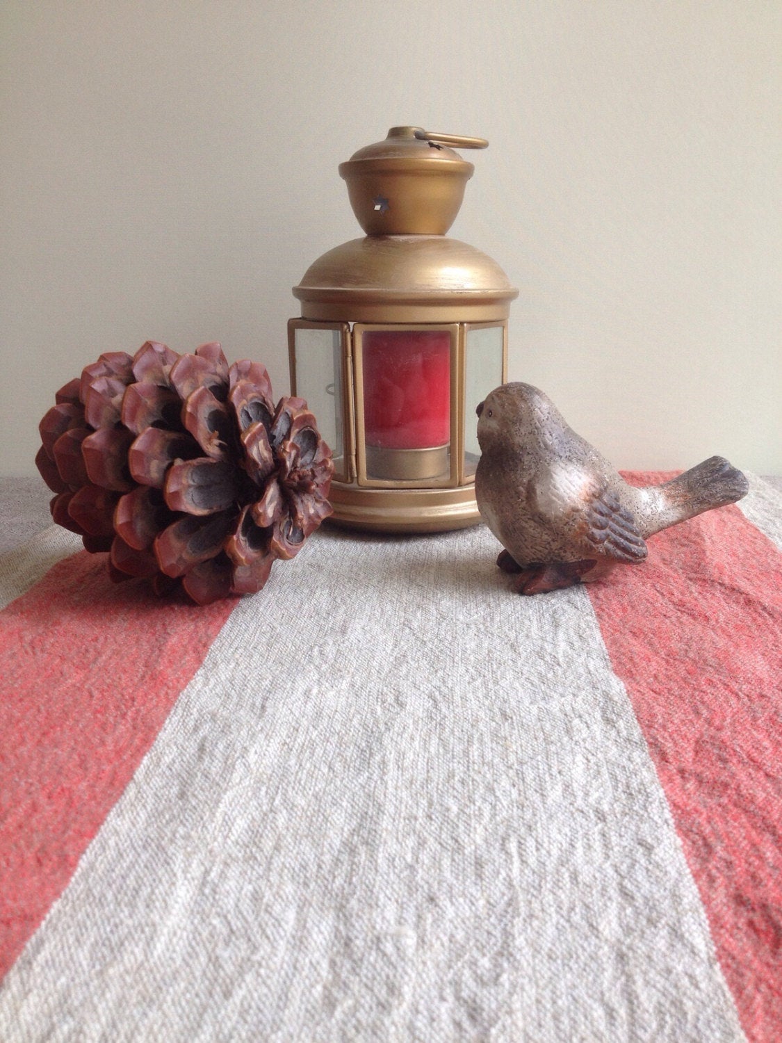 Rustic Table Runner, Linen table runner, Red Striped Table Runner, Rustic linen table runner, Red Striped thick table runner by Linenbee