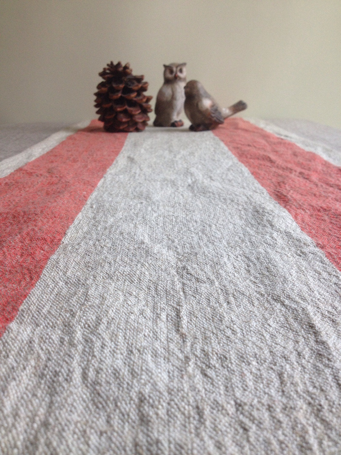 Rustic Table Runner, Linen table runner, Red Striped Table Runner, Rustic linen table runner, Red Striped thick table runner by Linenbee