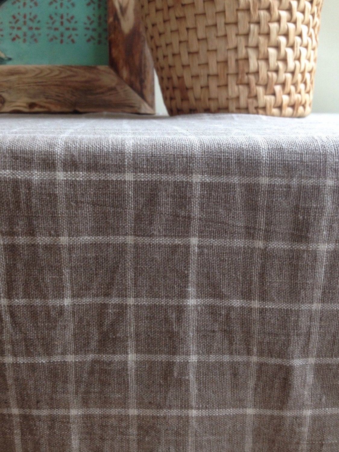 Linen tablecloth, Checkered Tablecloth, Rectangle Tablecloth, Natural Linen Tablecloth, Large Tablecloth