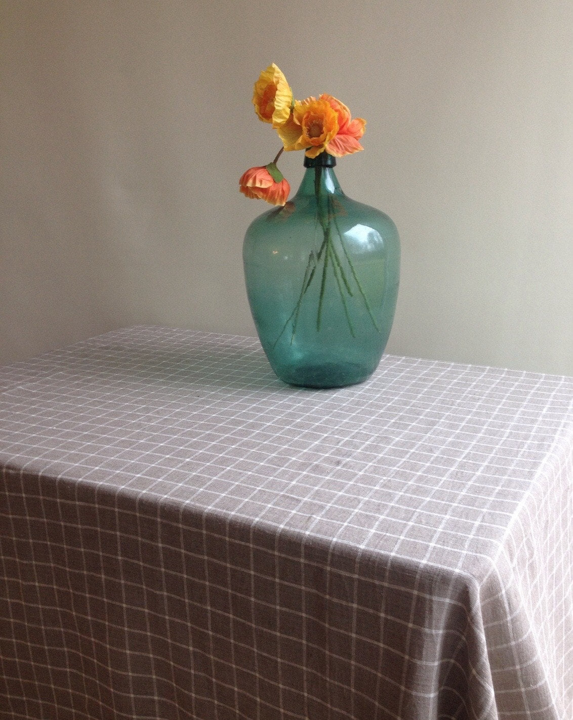 Linen tablecloth, Checkered Tablecloth, Rectangle Tablecloth, Natural Linen Tablecloth, Large Tablecloth