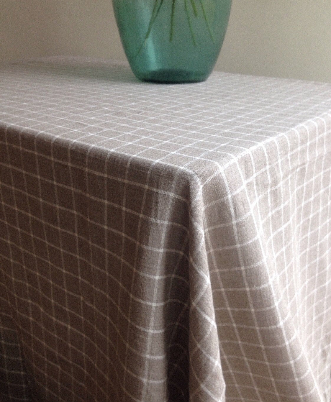 Linen tablecloth, Checkered Tablecloth, Rectangle Tablecloth, Natural Linen Tablecloth, Large Tablecloth