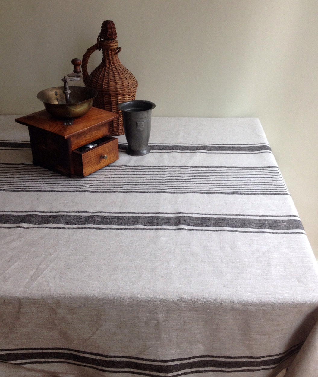 Linen tablecloth, French country rustic table cloth, square tablecloth, oval tablecloth, striped tablecloth, sack linen
