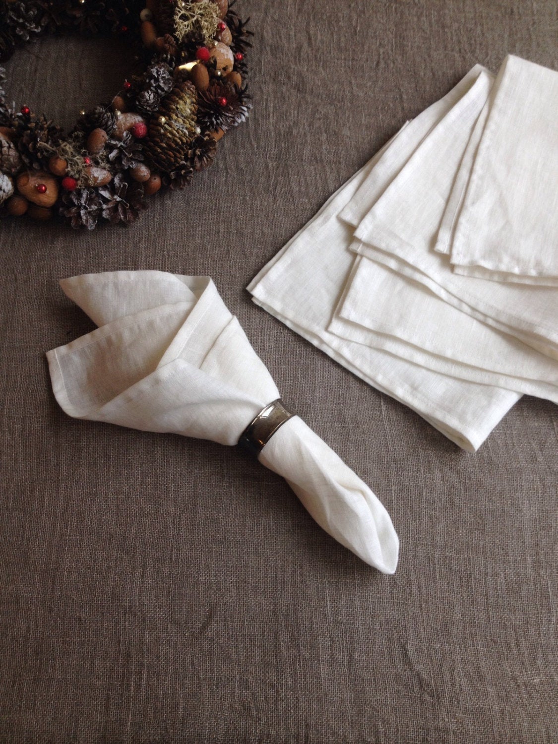 White Linen Napkins, Set of Four Cloth Napkins, Wedding Napkins, Stonewashed Linen Napkins, Cloth Dining Napkins, Large Napkins