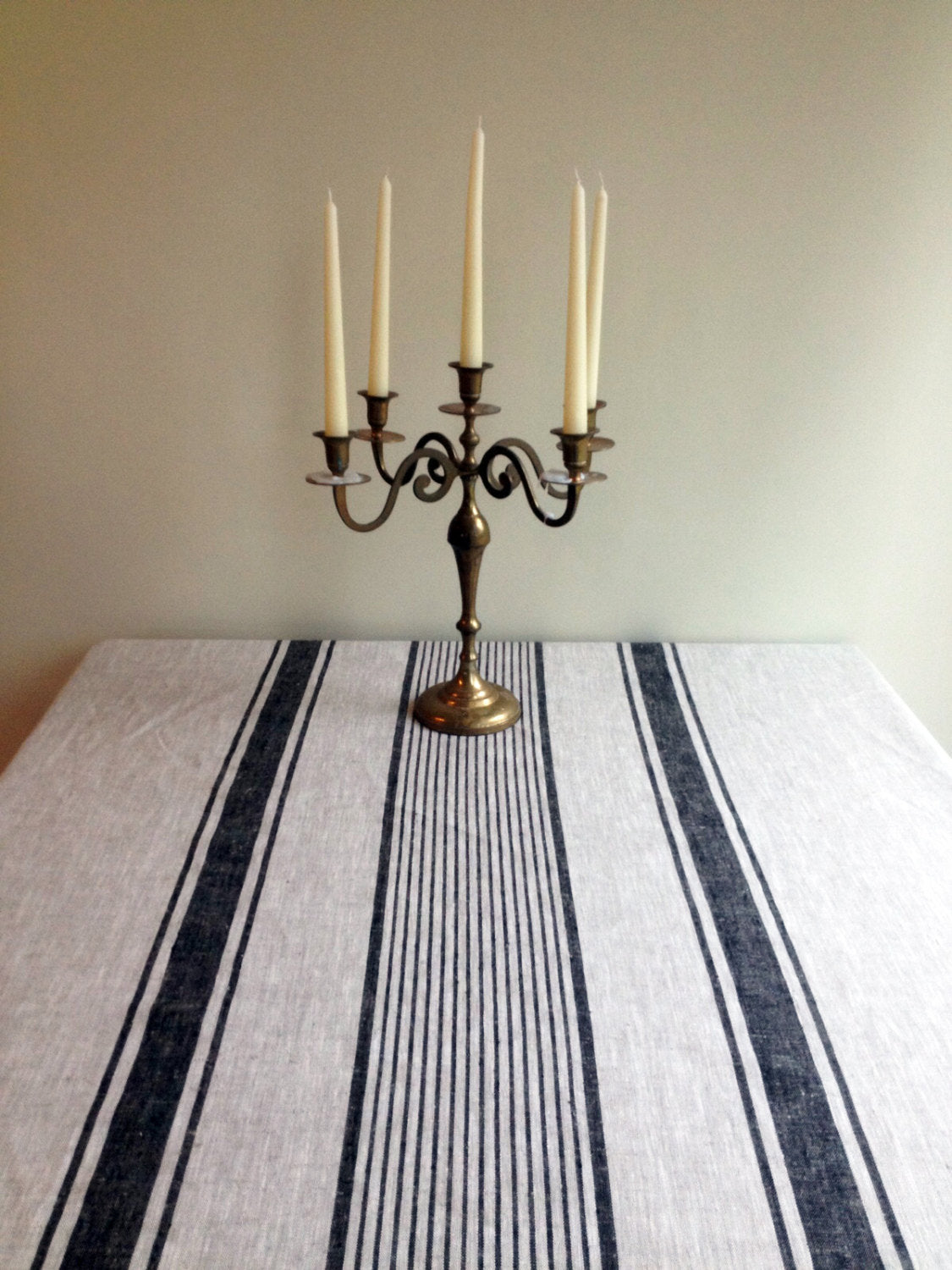 Linen tablecloth, French country rustic table cloth, square tablecloth, oval tablecloth, striped tablecloth, sack linen