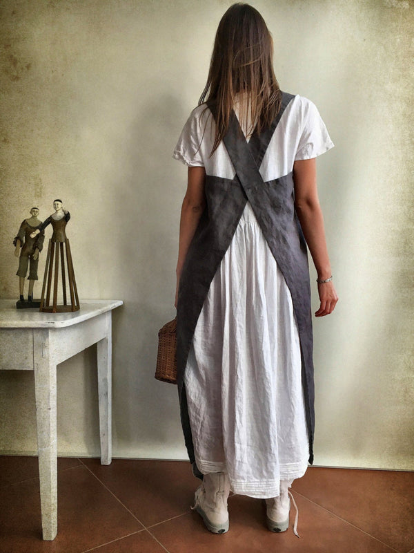Long Linen Pinafore Apron, Linen Wrap Apron