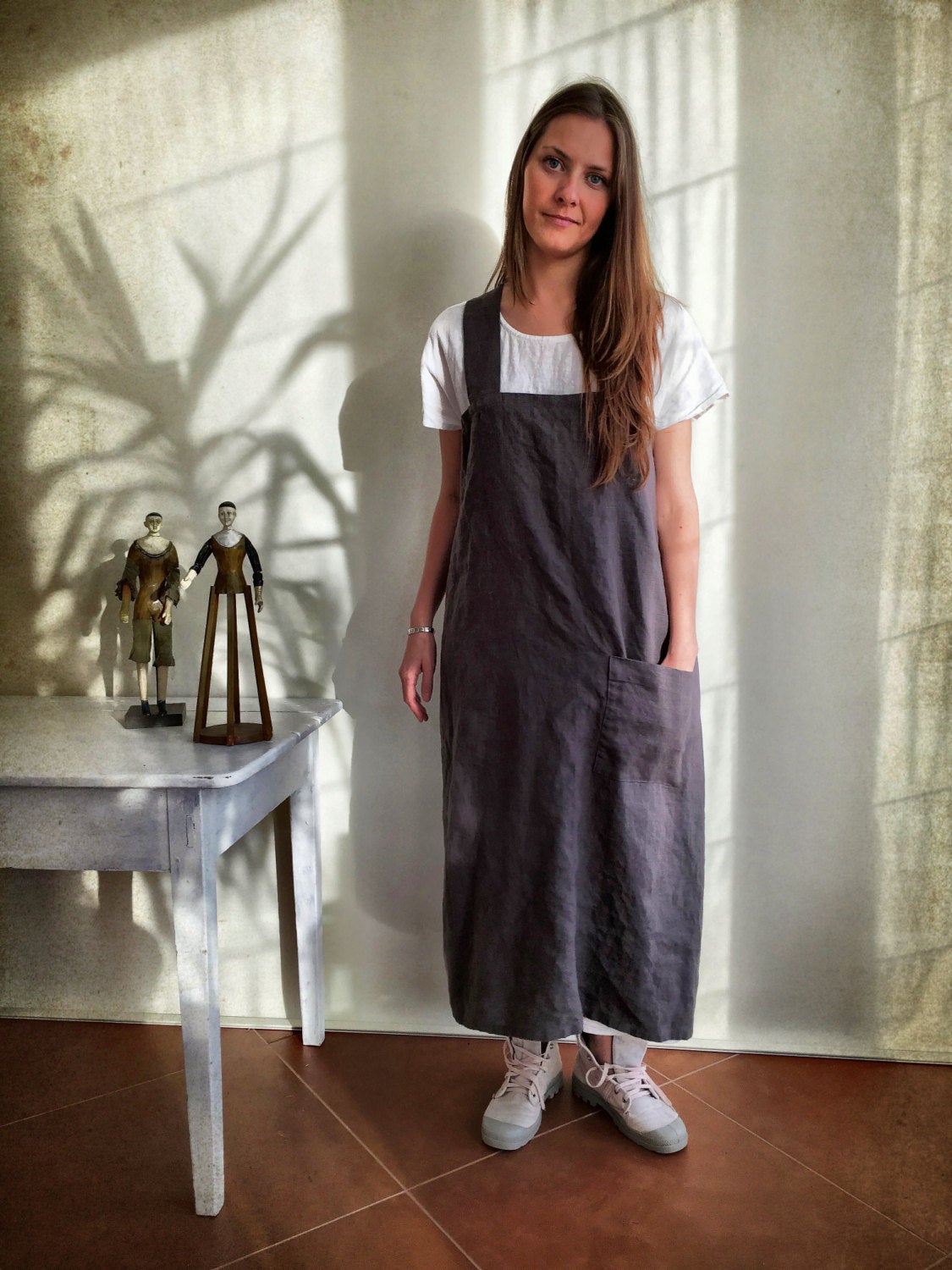 Long Linen Pinafore Apron, Linen Wrap Apron Long Linen Pinafore Apron, Linen Wrap Apron