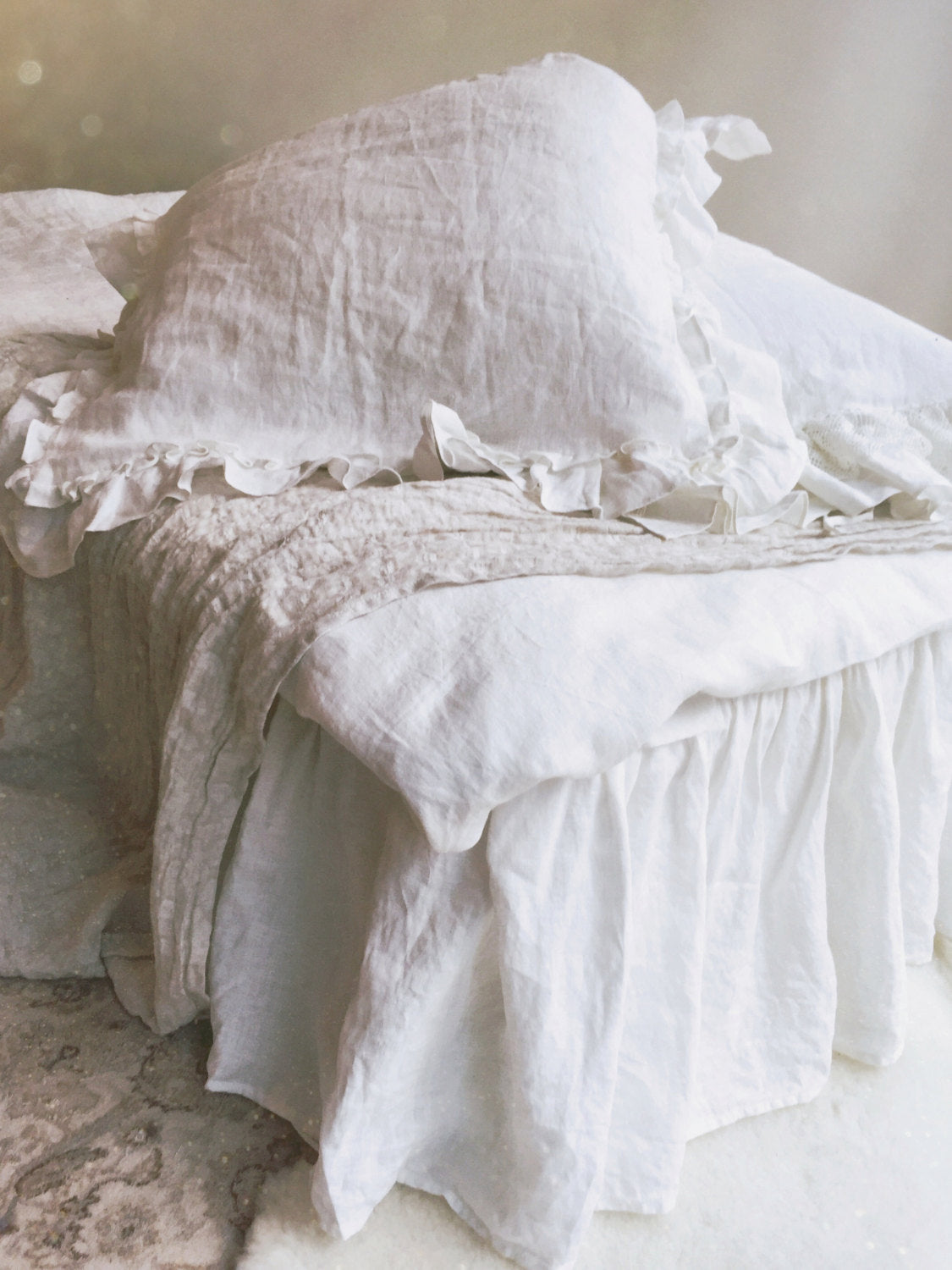 Linen Bed Skirt Dust Ruffle, Bedskirt - Linenbee