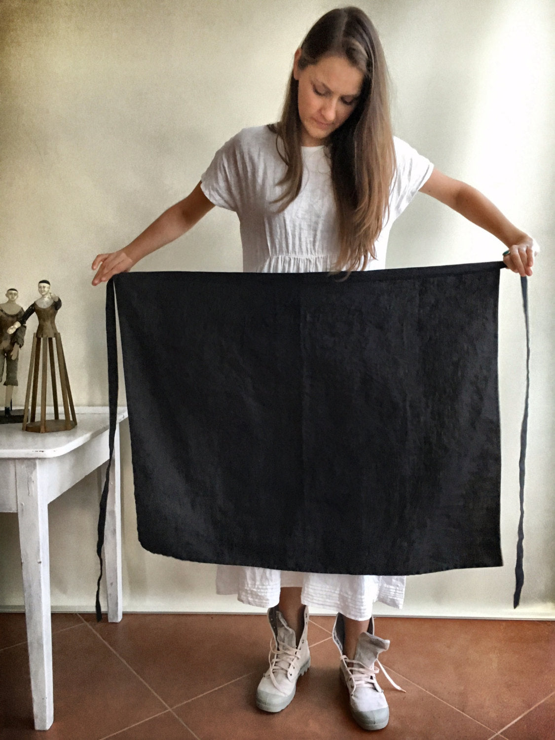 Half Apron With Front Pocket, Black Linen Apron, Cafe Apron, Half Apron, Long Waist Apron, Women&amp;#39;s aprons, Mens Apron, Apron linen, Striped