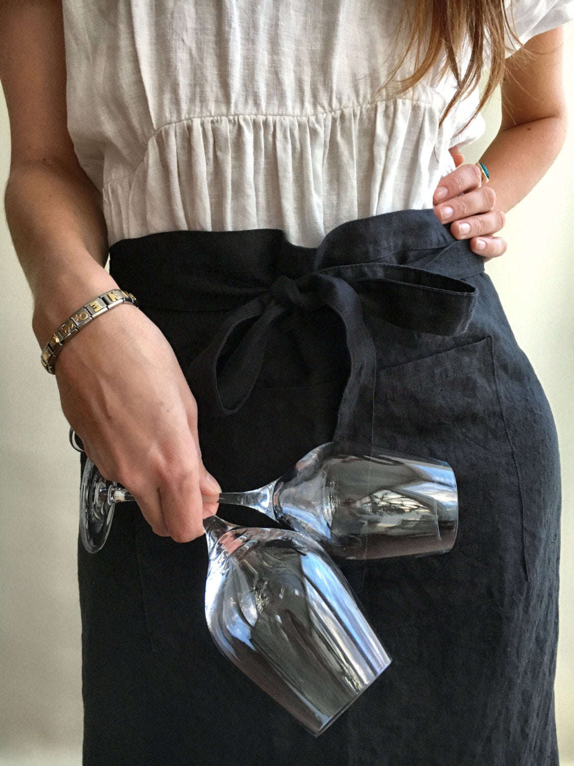 Half Apron With Front Pocket, Black Linen Apron, Cafe Apron, Half Apron, Long Waist Apron, Women&amp;#39;s aprons, Mens Apron, Apron linen, Striped