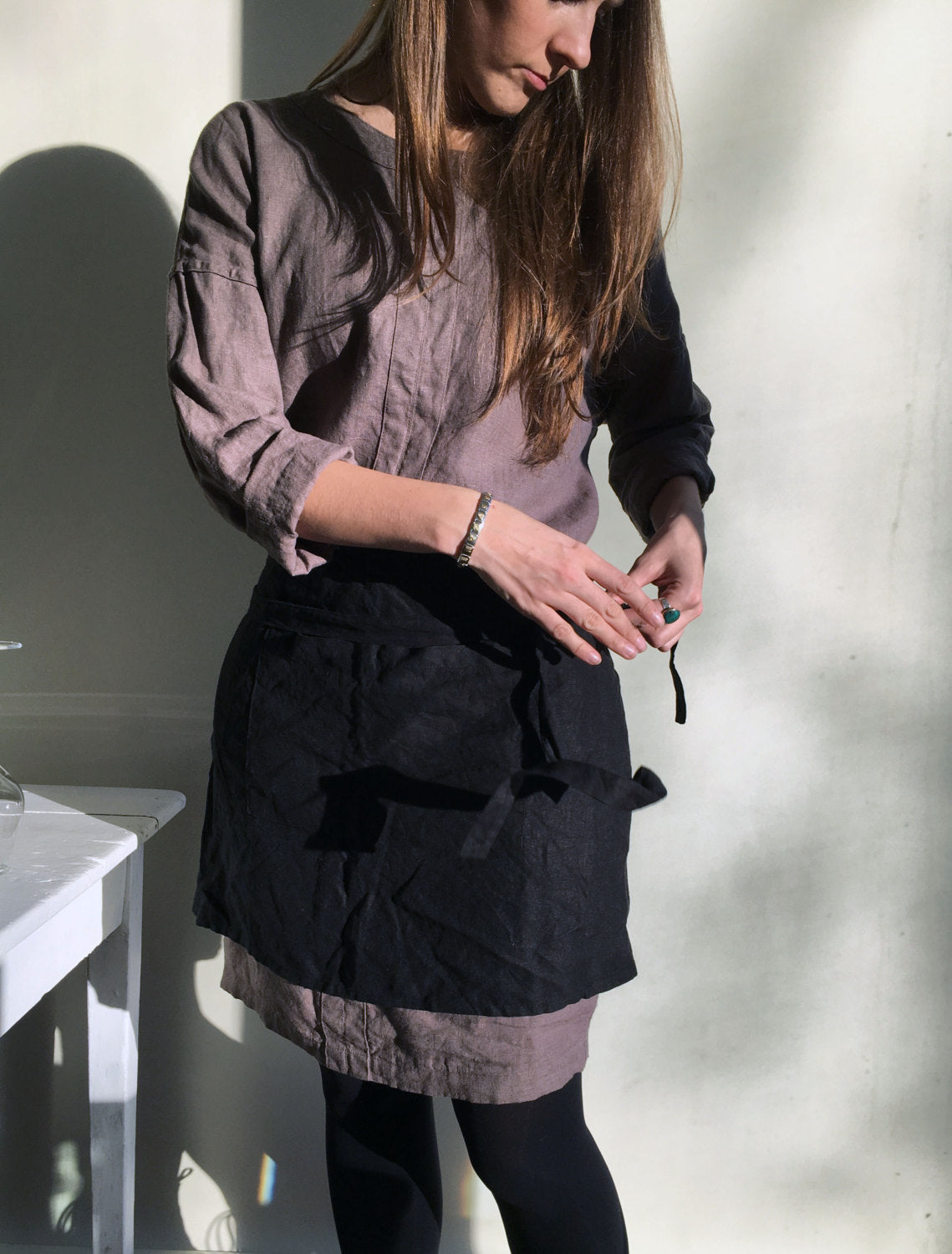 Cafe Apron Apron With Front Pocket, Black Linen Apron, Cafe Apron, Half Apron, Long Waist Apron, Women&amp;#39;s aprons, Mens Apron, Apron linen