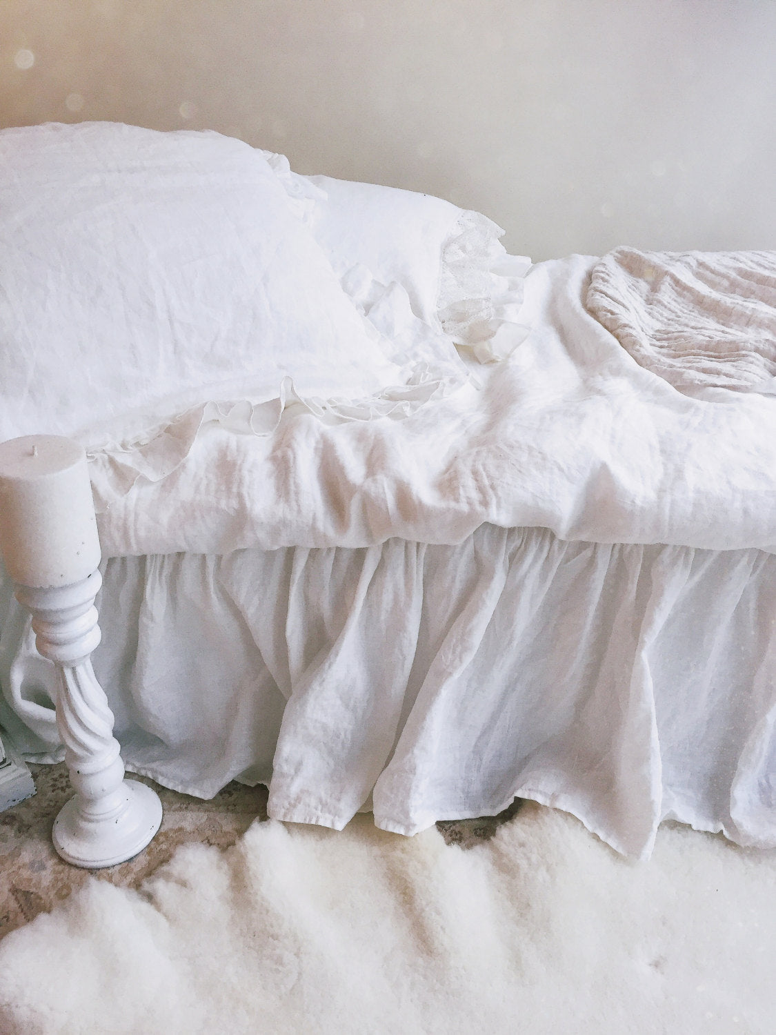 Linen Bed Skirt Dust Ruffle, Bedskirt, White linen dust ruffle, ruffle skirt bed, French linen bed skirt, white ruffle bed skirt, custom