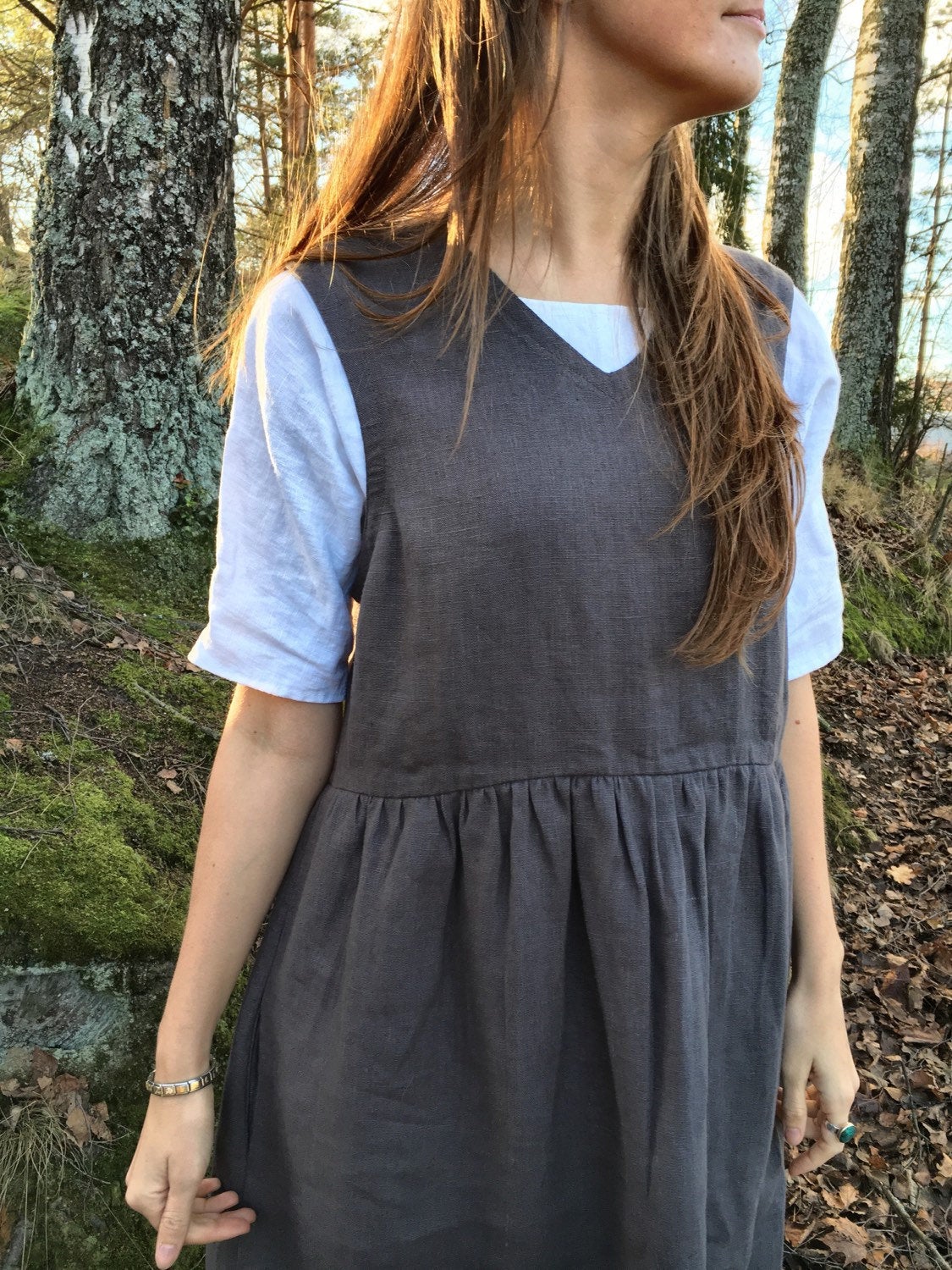 Grey Sleeveless Linen Dress, Linen pinafore dress - Linenbee Grey Sleeveless Linen Dress, Linen pinafore dress - Linenbee