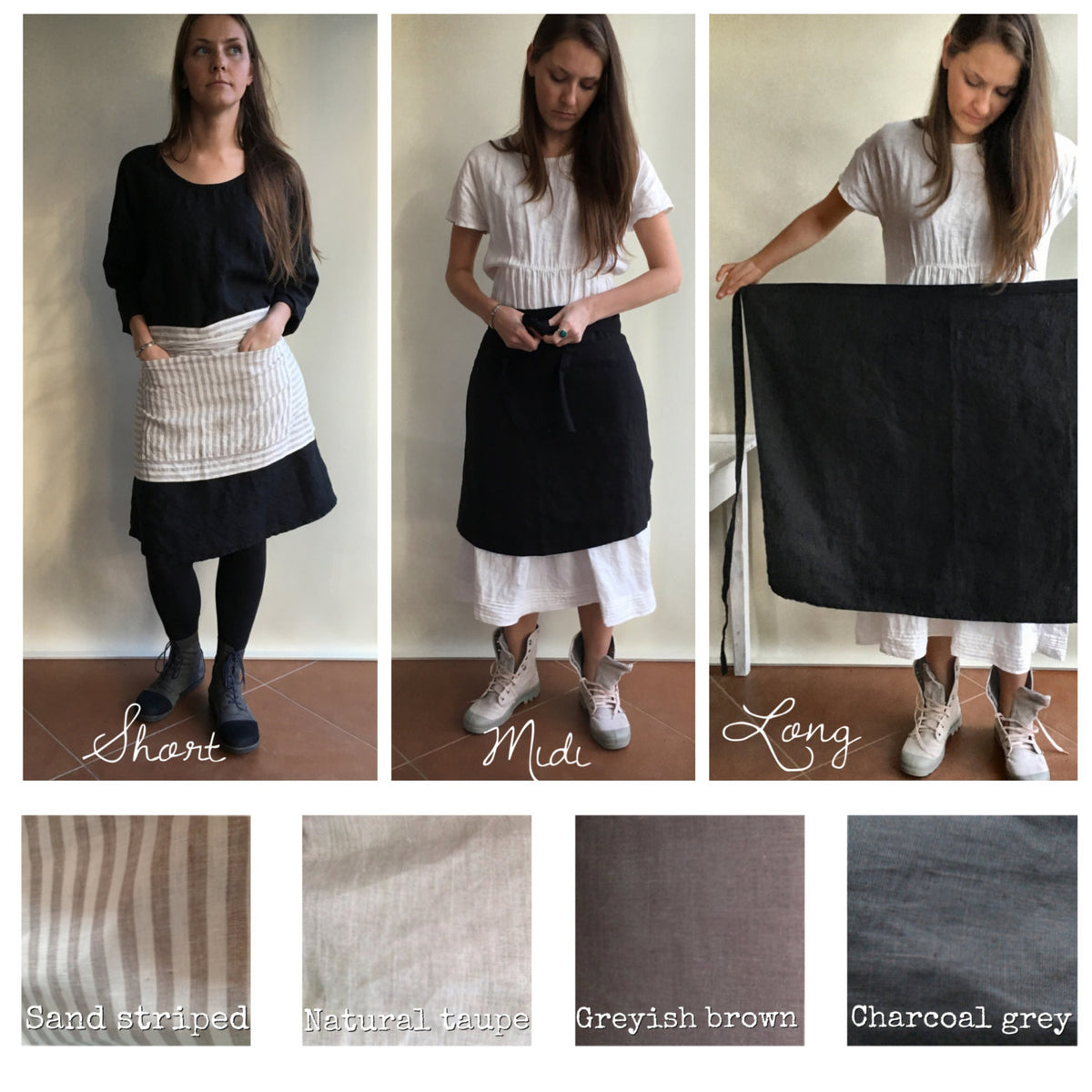 Half Apron With Front Pocket, Black Linen Apron, Cafe Apron, Half Apron, Long Waist Apron, Women&amp;#39;s aprons, Mens Apron, Apron linen, Striped