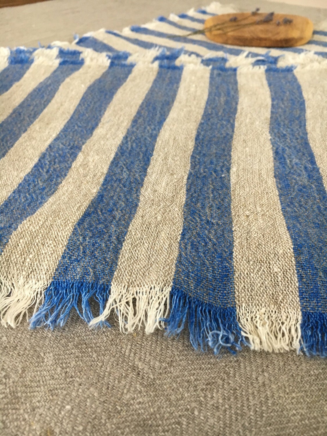 Linen placemats with blue stripes, set of 6 linen placemats, striped placemats, rustic placemats, country placemats, cloth placemats striped