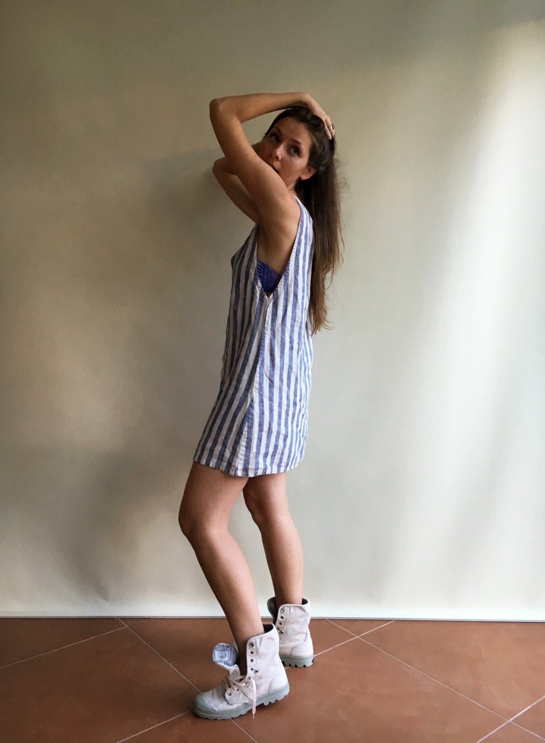 Linen Slip Dress, Linen Shirt Dress, Summer Dress, Striped Dress, Linen top, sleeveless, beach dress, holiday dress, casual dress, long top