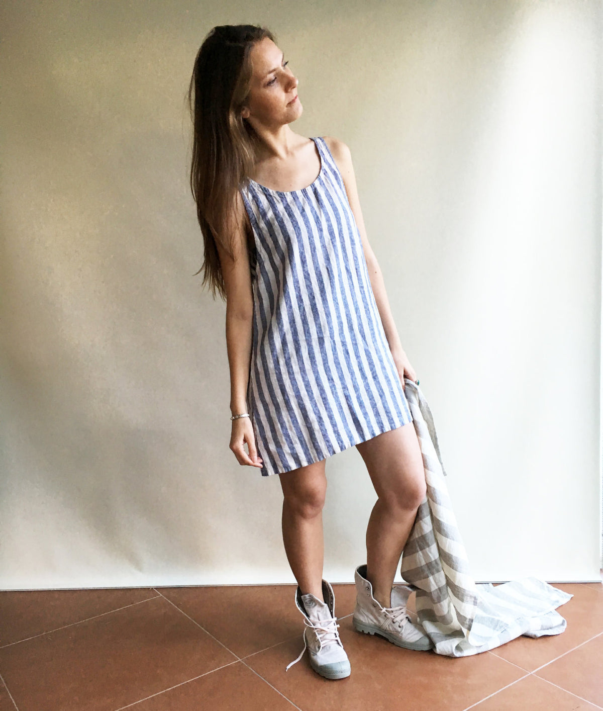 Linen Slip Dress, Linen Shirt Dress, Summer Dress, Striped Dress, Linen top, sleeveless, beach dress, holiday dress, casual dress, long top