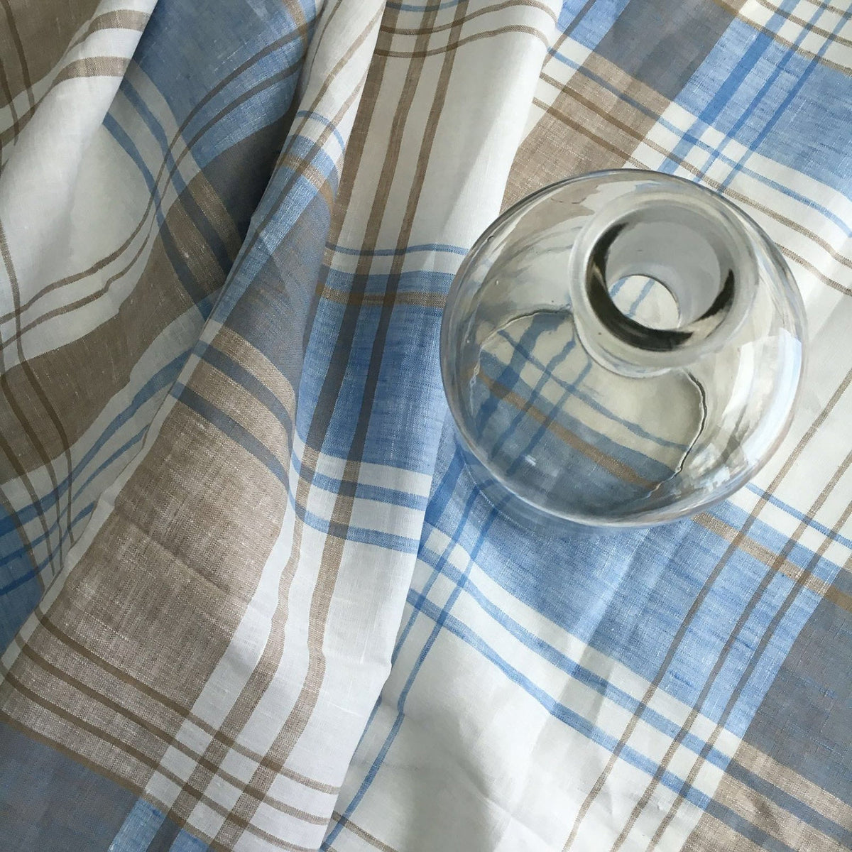 Linen tablecloth, Tartan tablecloth, rectangle tablecloth, checkered tablecloth, blue and brown tartan, square tablecloth, Extra large, wide